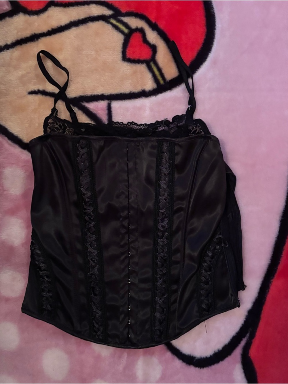 I.AM.GIA Black Satin Lace Bustier Top